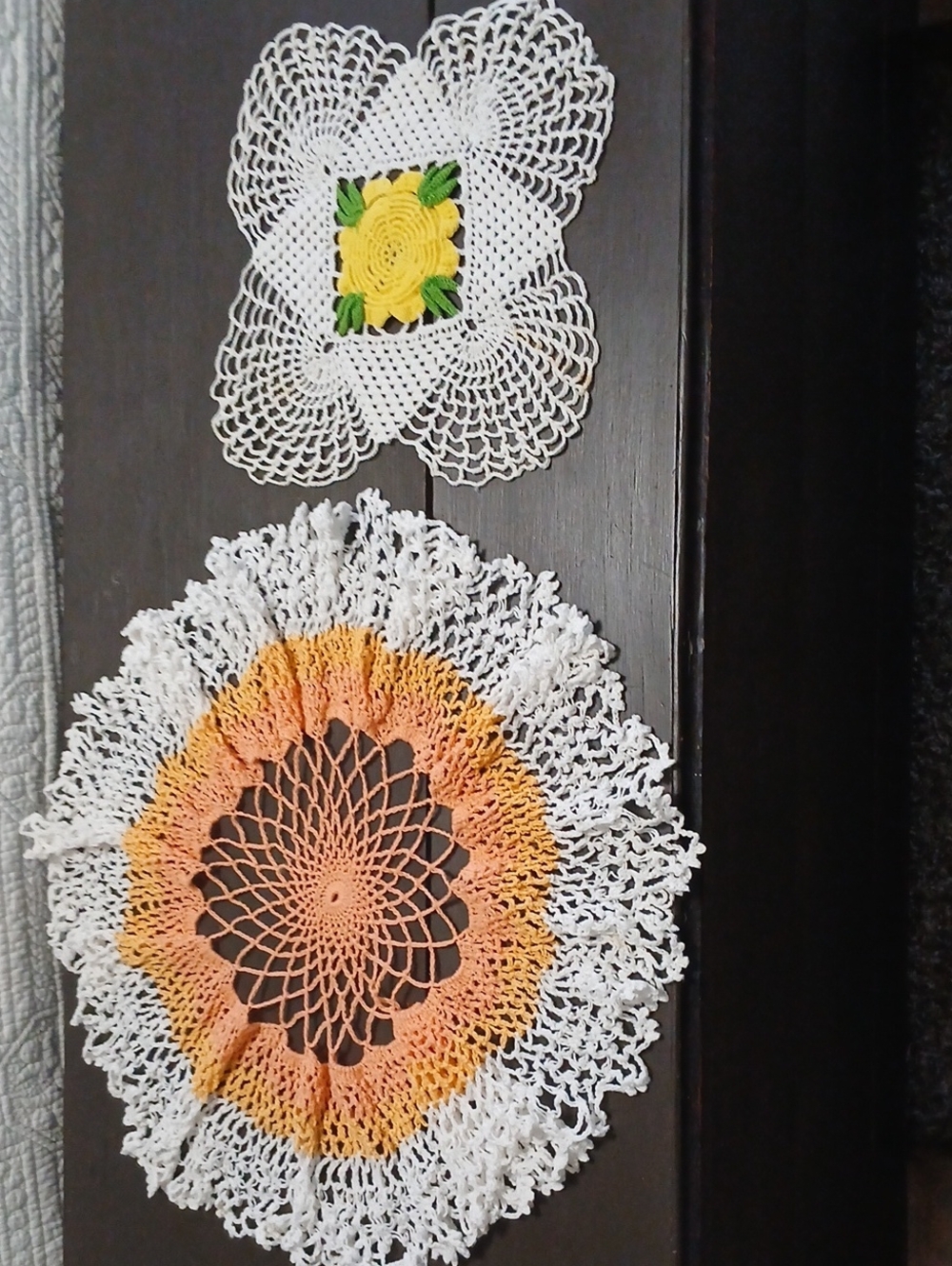 Vintage Handmade White and Yellow Crochet Doilies - Decorative Home Art